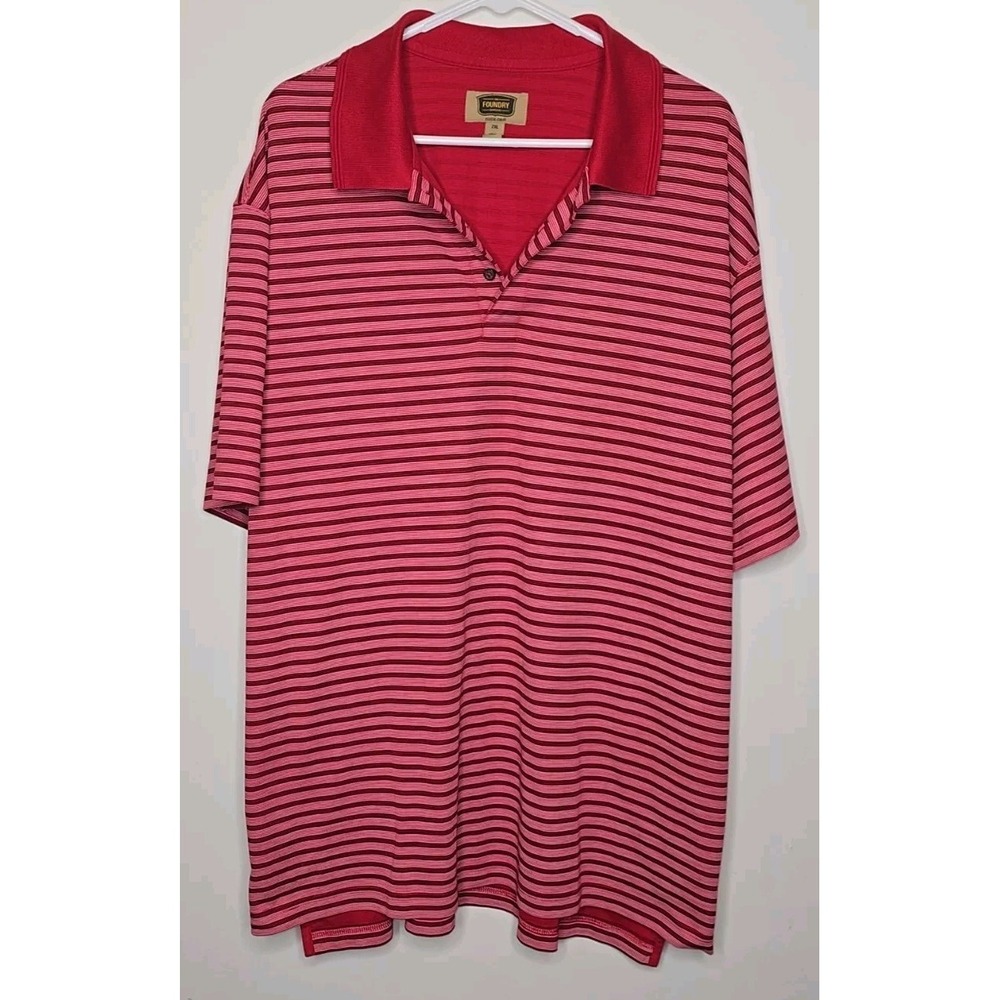 The Foundry Mens Shirt Quick Dri Polo Shirt‎ 2XL Red Striped